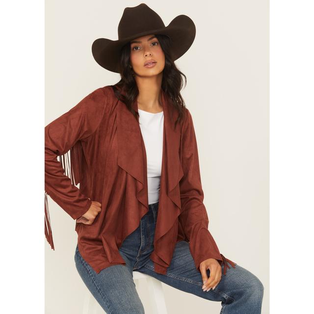 Women's Cascade Front Faux Suede Fringe Jacket