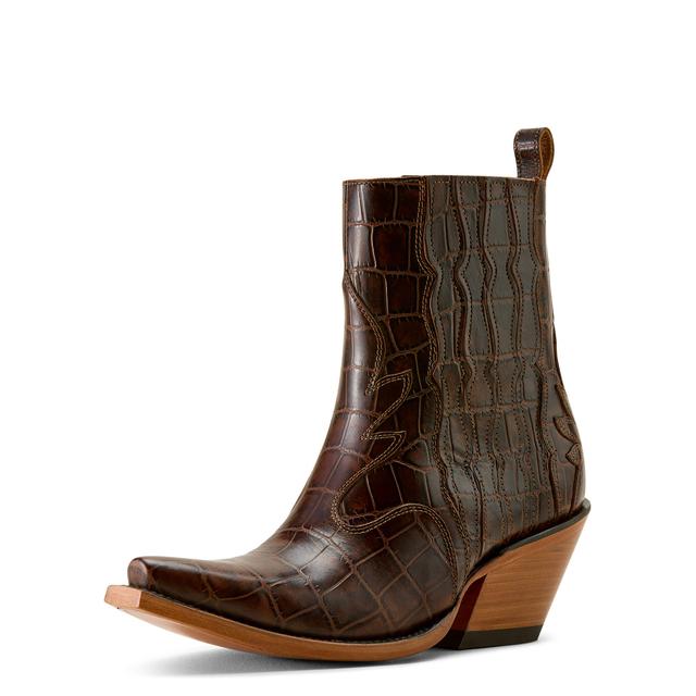 Women's Jade X Toe Western Boots in Luxe Espresso Croc Print