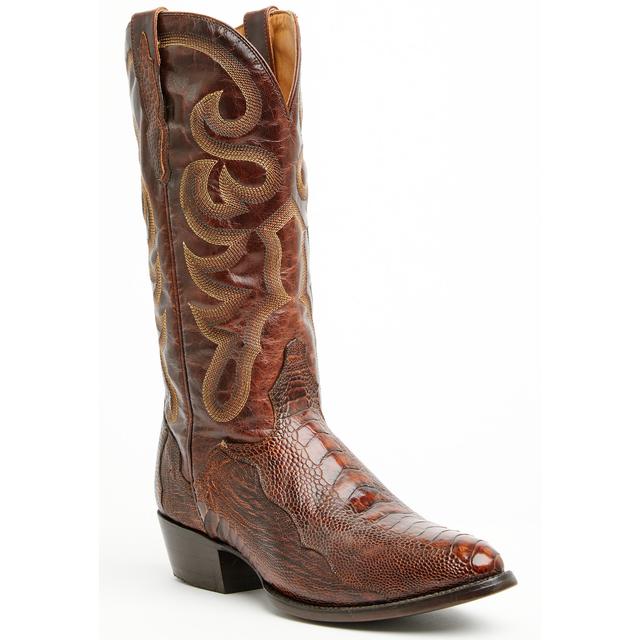 Men's Ostrich Leg Brass Western Boots - Round Toe
