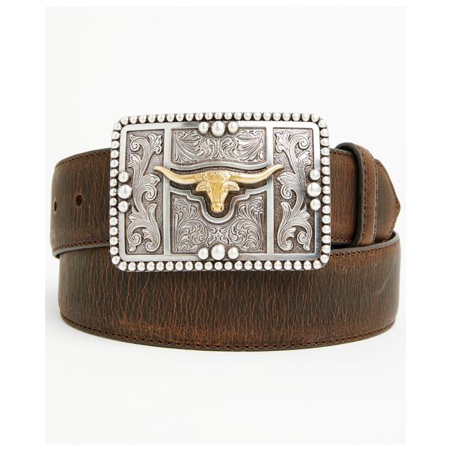 Men's Filigree Longhorn Leather Belt