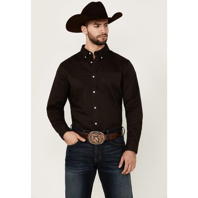 Men's Basic Solid Long Sleeve Button-Down Stretch Western Shirt - Big