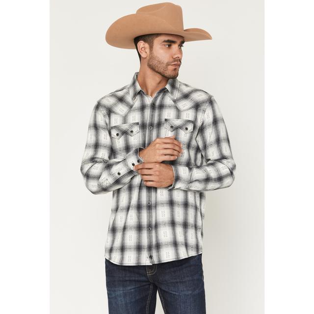 Men's Smoke Stack Plaid Print Long Sleeve Snap Western Shirt