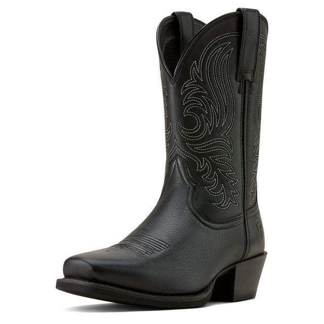 Men's Sport Lawman Square Toe Cowboy Boots in Black Deertan Leather