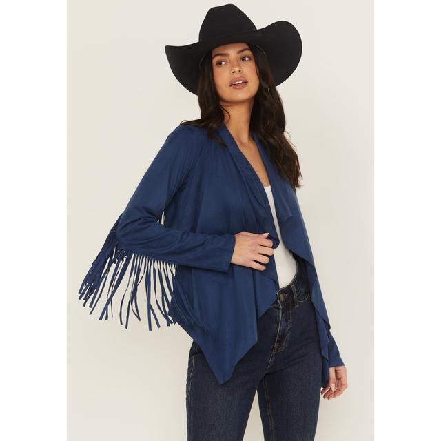 Women's Cascade Front Fringe Faux Suede Fringe Jacket