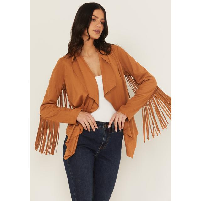 Women's Cascade Front Fringe Faux Suede Fringe Jacket