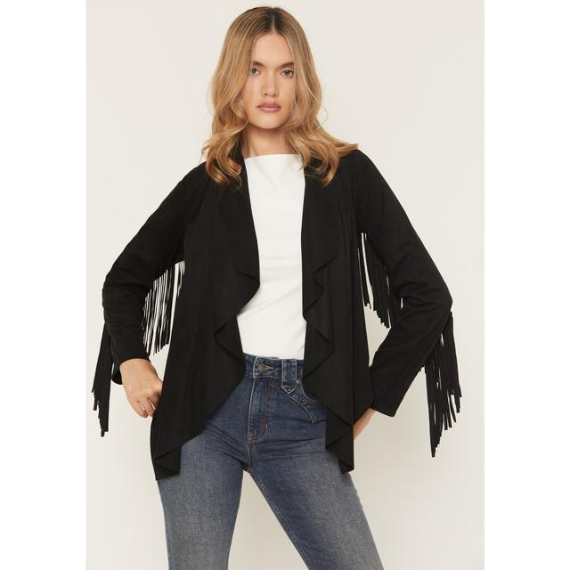 Women's Cascade Front Fringe Faux Suede Fringe Jacket