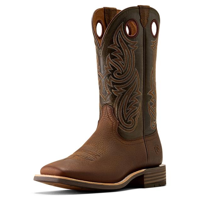 Men's Highland Toughstock Wide Square Toe Cowboy Boots in Brown Oiled Rowdy Timber Olive
