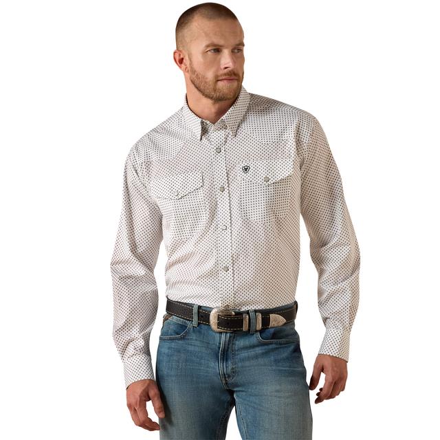 Men's Wrinkle Free Anthony Classic Fit Snap Shirt in White Medallion Print