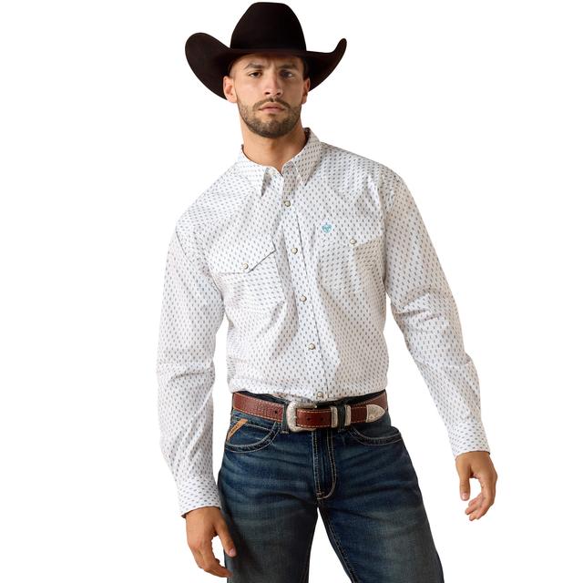 Men's Terence Classic Fit Snap Shirt in White Geo Print