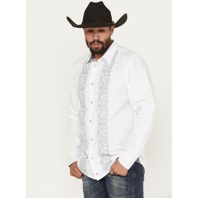 Men's Heart Embroidered Long Sleeve Snap Western Shirt
