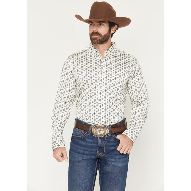 Men's Horizon View Southwestern Geo Print Long Sleeve Button-Down Stretch Western Shirt