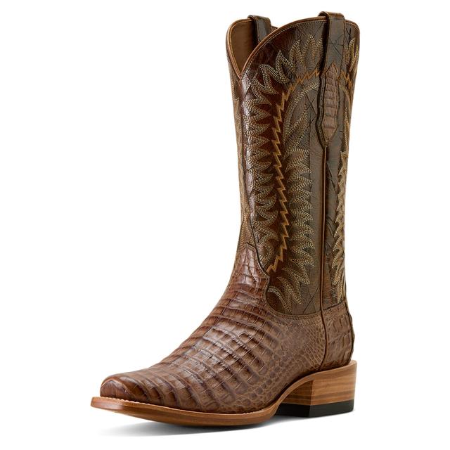 Men's Futurity Finalist Narrow Cutter Toe Cowboy Boots in Natural Caiman Belly Adobe Clay