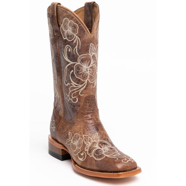 Women's Lasy Floral Embroidered Western Boots - Broad Square Toe