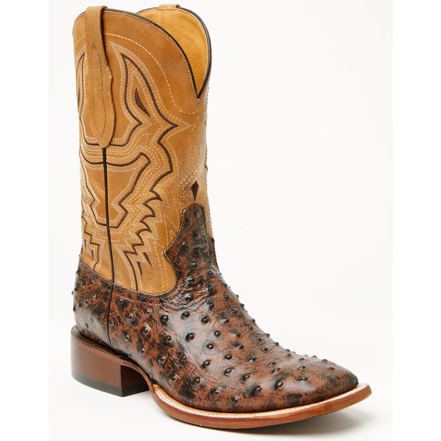 Men's Badlands Ostrich Print Western Boots - Broad Square Toe