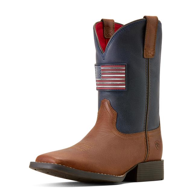 Kid's Freedom Rider Wide Square Toe Western Boots in Hickory Smoke Nightfall Navy