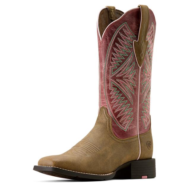 Women's Round Up Ruidoso Wide Square Toe Cowgirl Boots in Brown Bomber Dusty Rose