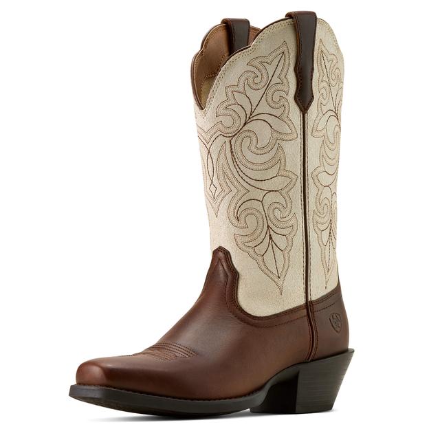 Women's Round Up Square Toe Cowgirl Boots in Vintage Caramel Distressed Ivory