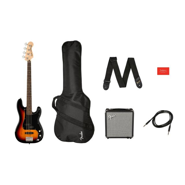Affinity Series Precision Bass PJ Pack, Laurel Fingerboard, 3-Color Sunburst, Gig Bag, Rumble 15 - 120V