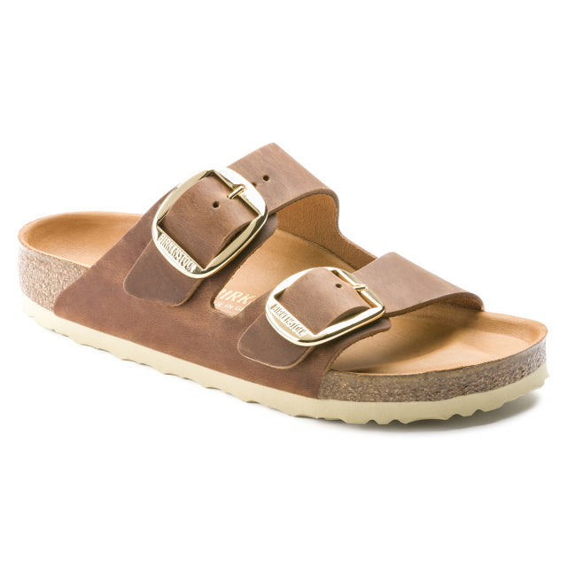 Women's Arizona Oiled Leather Big Buckle Hardware Slide Sandals