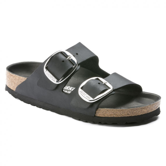 Women's Arizona Oiled Leather Big Buckle Hardware Slide Sandals