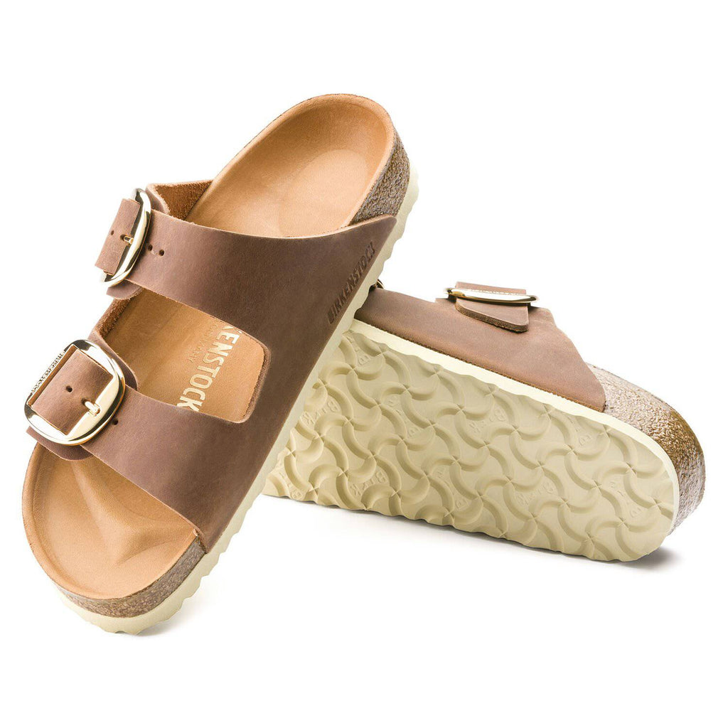 Women's Arizona Oiled Leather Big Buckle Hardware Slide Sandals