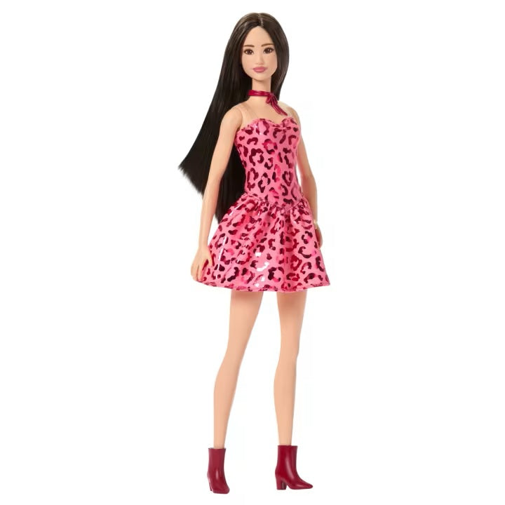 Mattel Barbie Fashionistas Doll #246 With Pink Leopard Print Dress, Black Hair