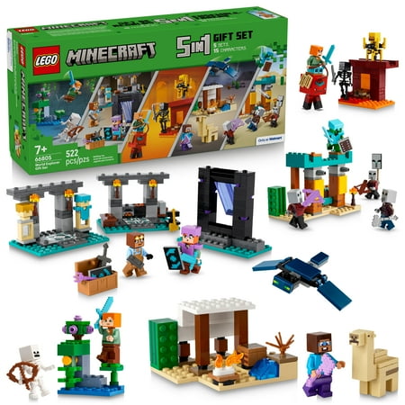 LEGO Minecraft Gift Set - 5 epic sets with 15 characters in 1 Box: Steve?s Desert Expedition, The Armory, The Nether Lava Battle, The Illager Desert Patrol, and The Lush Cave Fight - 66805