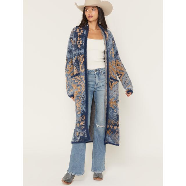 Women's Southwestern Print Eyelash Yarn Duster