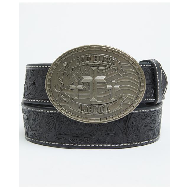 Men's God Bless America Tooled Buckle Belt
