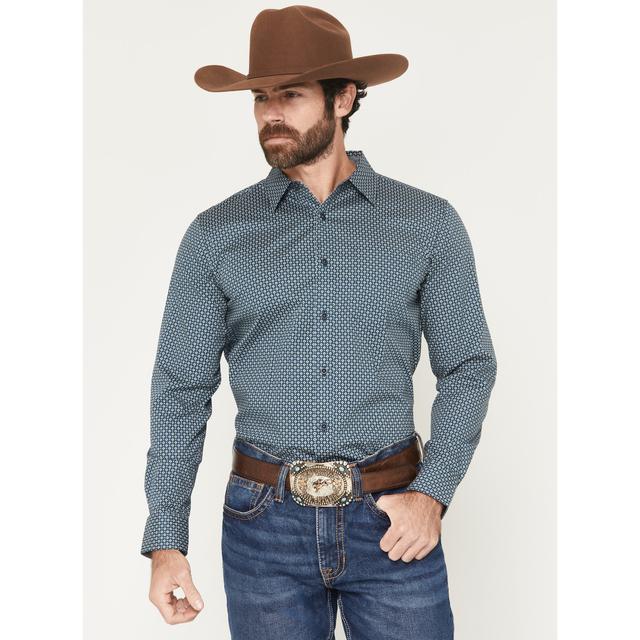 Men's Bourbon Geo Print Long Sleeve Button-Down Stretch Western Shirt