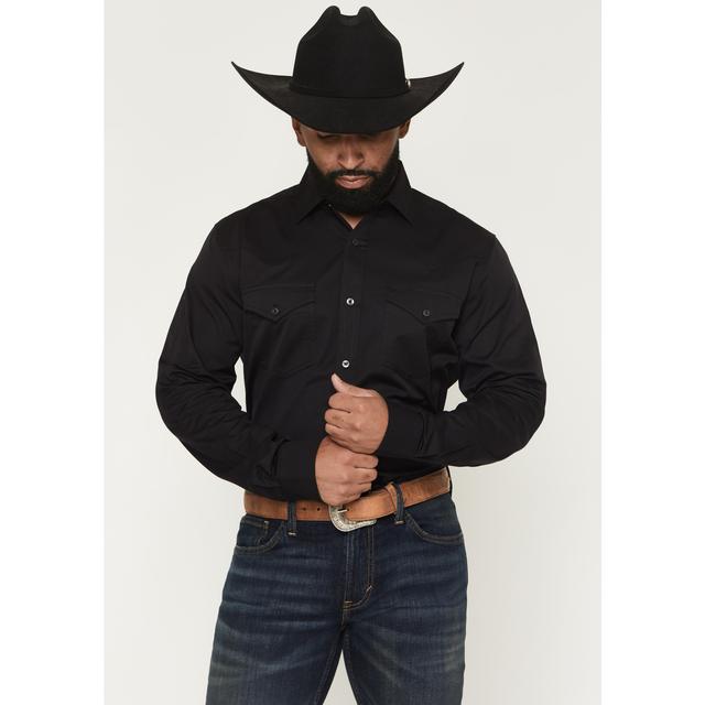Black 1978 Men's Lawman Solid Long Sleeve Button-Down Western Shirt