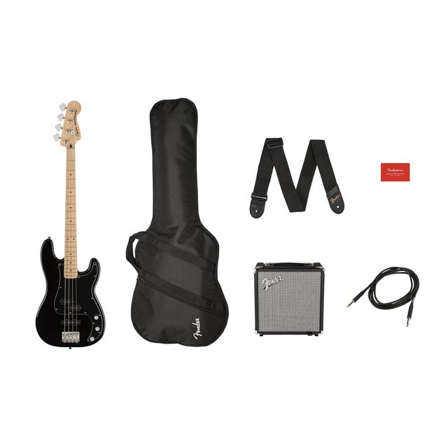 Affinity Series® Precision Bass® PJ Pack, Maple Fingerboard, Black, Gig Bag, Rumble 15 - 120V