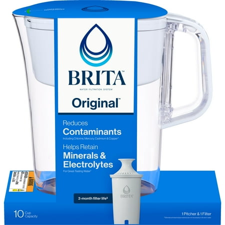 Brita Large 10 Cup White Tahoe Water Filter Pitcher with 1 Standard Filter, Made Without BPA